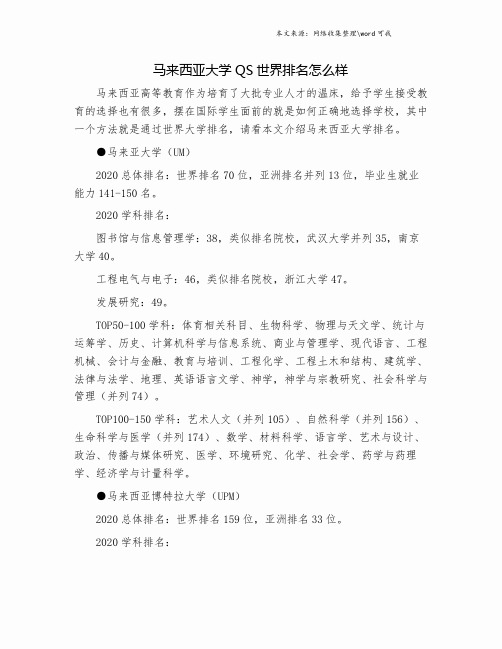 马来西亚大学QS世界排名怎么样.doc