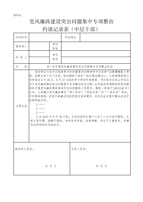 中层干部、关键岗位、党员职工党风廉政建设约谈表