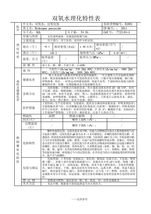 双氧水理化特性表