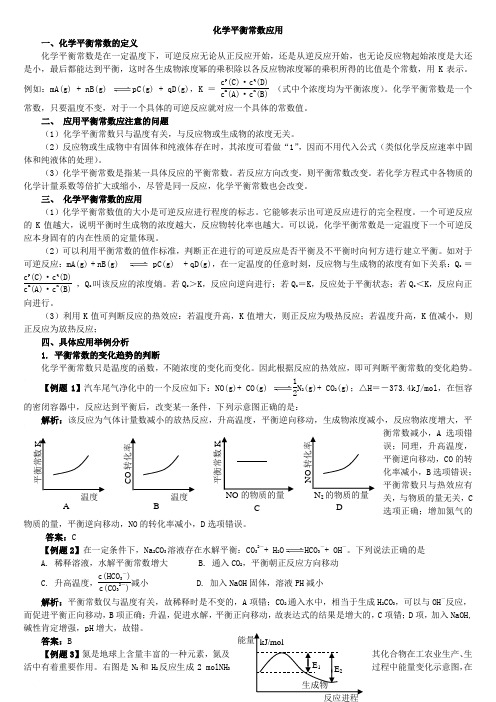 高考化学复习专题：化学平衡常数应用