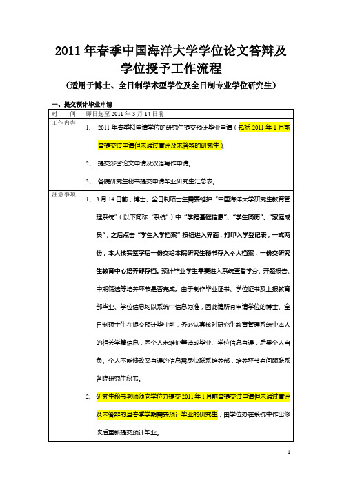 2011年春季答辩及学位授予工作流程—博士及全日制硕士