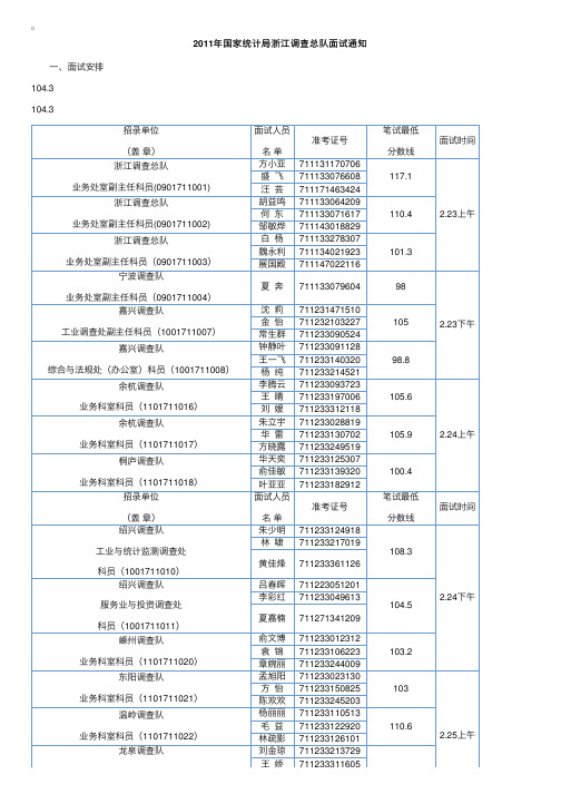 2011年国家统计局浙江调查总队面试通知