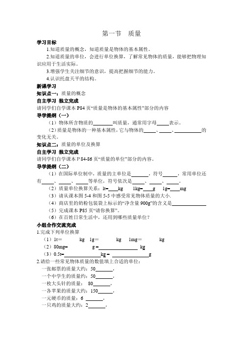 最新word沪科版物理《第一节  质量》教案精品