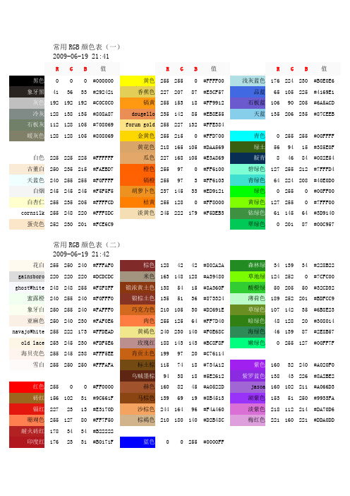 常用颜色的RGB值