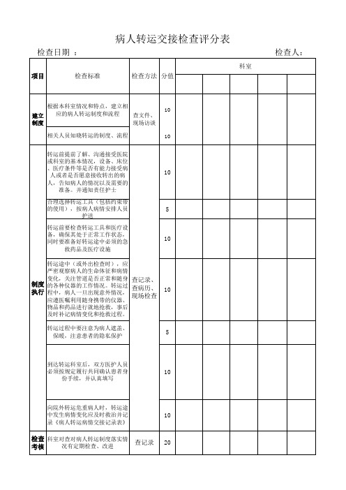 病人转运交接检查评分表