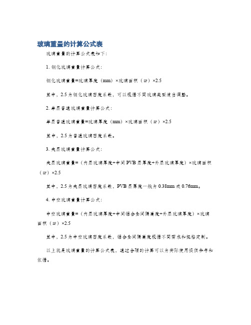 玻璃重量的计算公式表