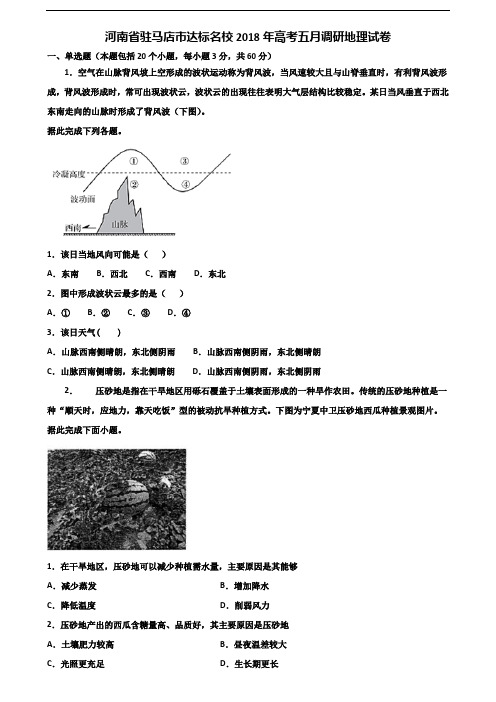 河南省驻马店市达标名校2018年高考五月调研地理试卷含解析