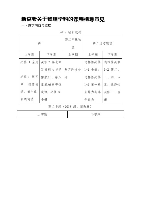 新高考关于物理学科的课程指导意见