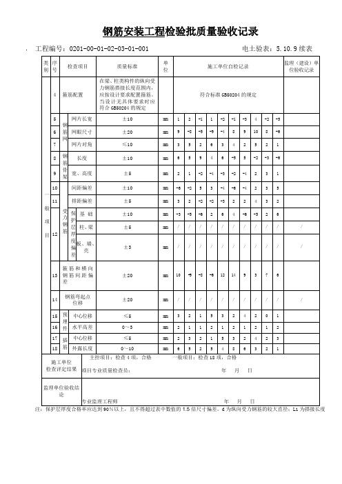 钢筋安装工程检验批质量验收记1