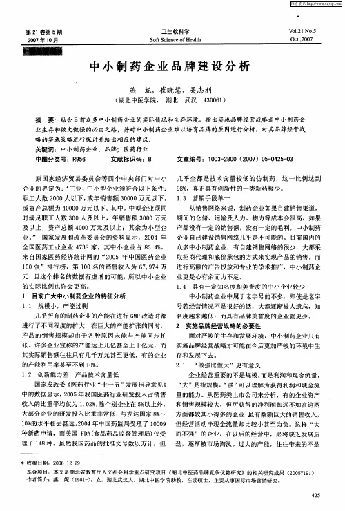 中小制药企业品牌建设分析