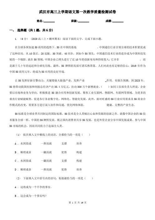 武汉市高三上学期语文第一次教学质量检测试卷