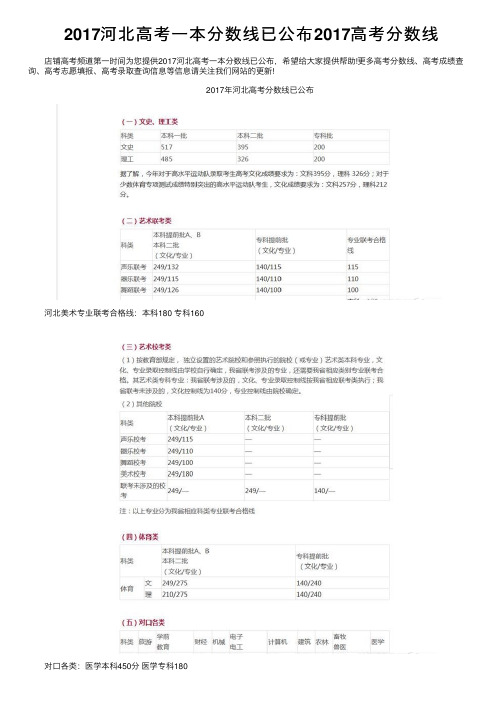 2017河北高考一本分数线已公布2017高考分数线