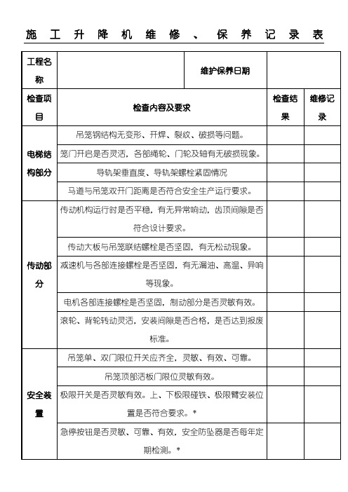 现场施工升降机维修保养记录表格模板