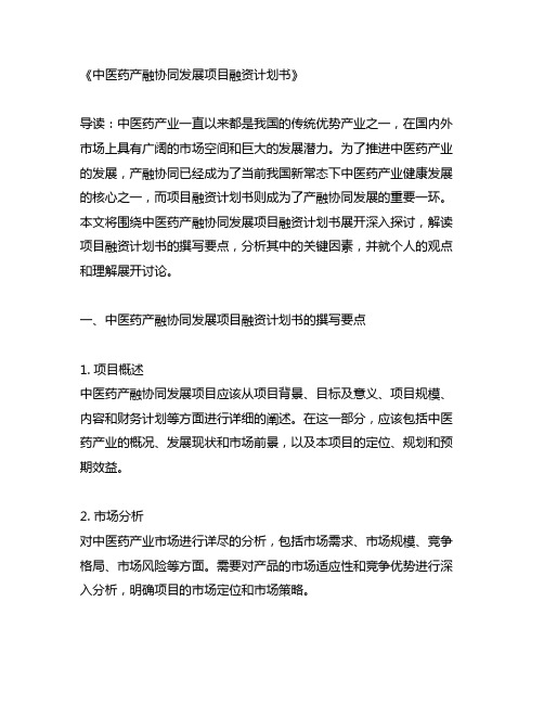 中医药产融协同发展项目融资计划书