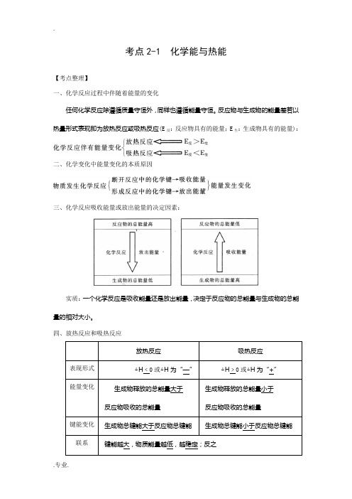 高中化学考点复习：化学能与热能人教版必修二