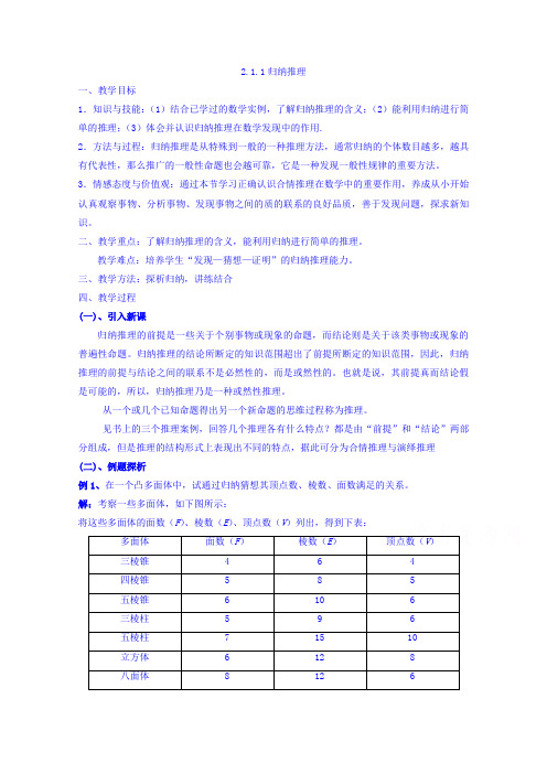 高中数学人教A版选修2-2 第二章2.1.1归纳推理