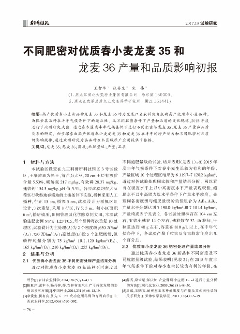 不同肥密对优质春小麦龙麦35和龙麦36产量和品质影响初报