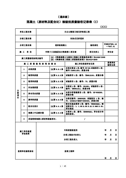 2混凝土(原材料及配合比)检验批质量验收记录表(I)