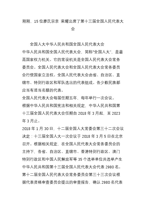 刚刚,15位廖氏宗亲 荣耀出席了第十三届全国人民代表大会