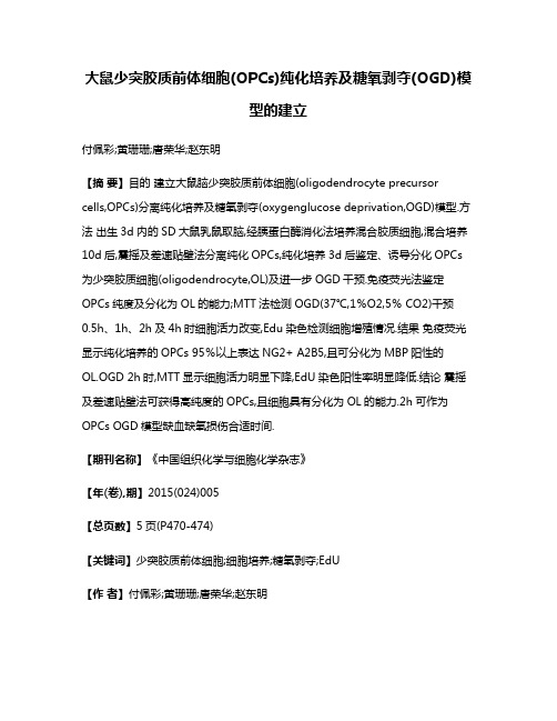 大鼠少突胶质前体细胞(OPCs)纯化培养及糖氧剥夺(OGD)模型的建立