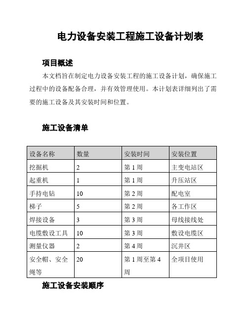 电力设备安装工程施工设备计划表