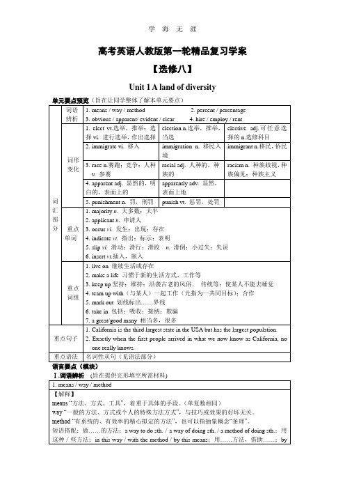 高考英语人教版第一轮精品复习学案选修8(60页).doc