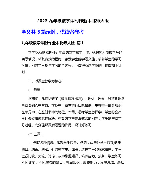 2023九年级数学课时作业本北师大版