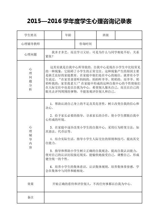 2015-2016年度心理辅导咨询记录