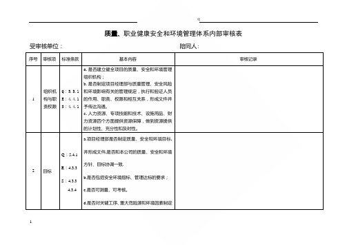 质量职业健康安全和环境管理体系内部审核表