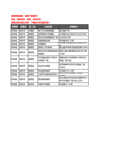 新版吉林省吉林市汽车影音企业公司商家户名录单联系方式地址大全13家