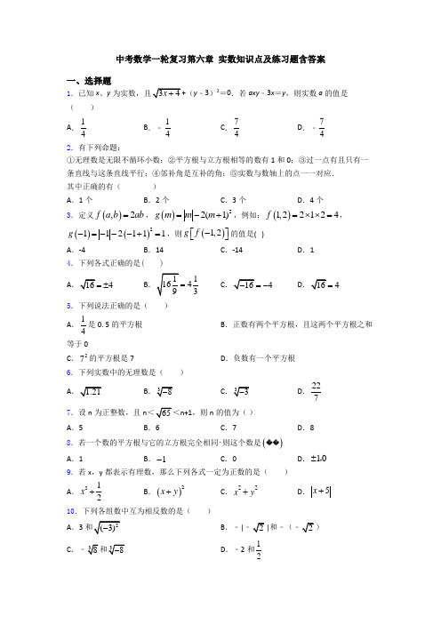 中考数学一轮复习第六章 实数知识点及练习题含答案