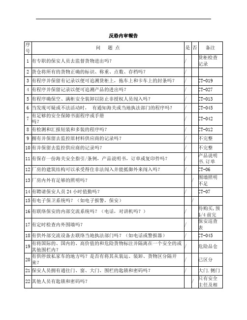 反恐内审检查表及报告