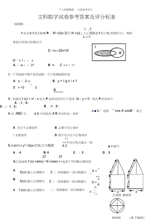 [精品]高三文科数学模拟试卷(含答案)