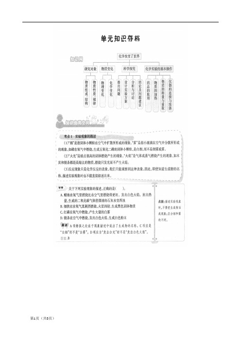 (鲁教版)八年级化学全册 第一单元 步入化学殿堂知识点汇总