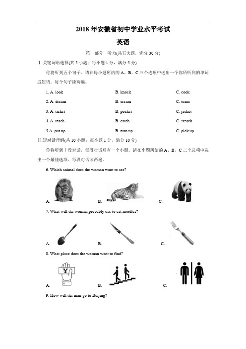 2018年安徽省中考英语试题及答案解析