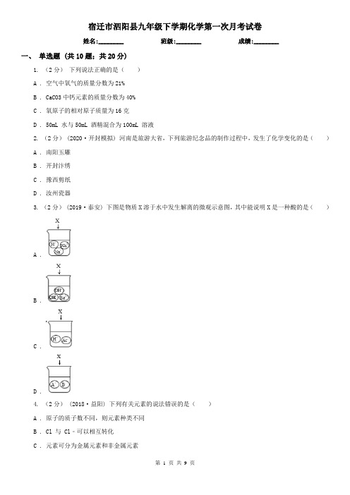 宿迁市泗阳县九年级下学期化学第一次月考试卷