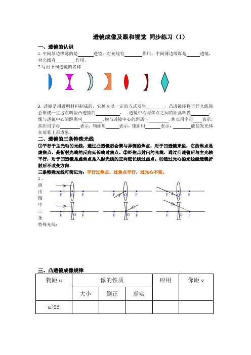 透镜成像及眼和视觉 同步练习(1)