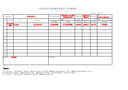 天津市住房公积金缴存变更及个人补缴清册(样表)