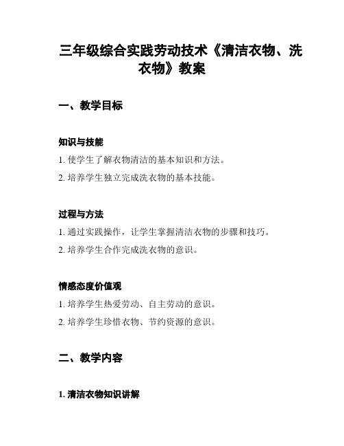 三年级综合实践劳动技术《清洁衣物、洗衣物》教案