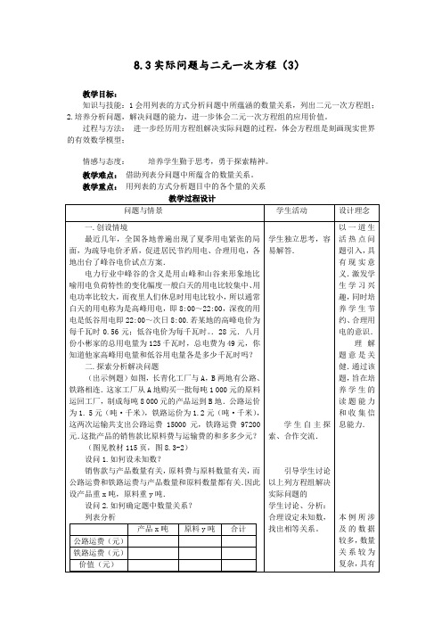 2020-2021学年人教版数学七年级下册8.3.3探究2交通运输问题教案