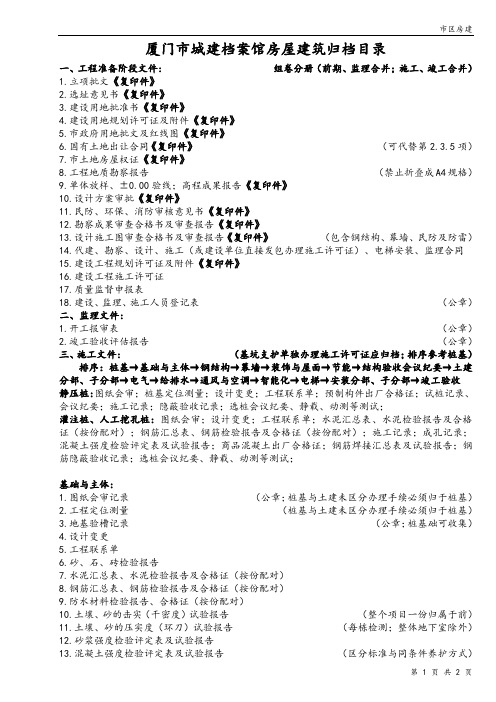 15(新版)厦门市城建档案房屋建筑简版归档目录(2013版