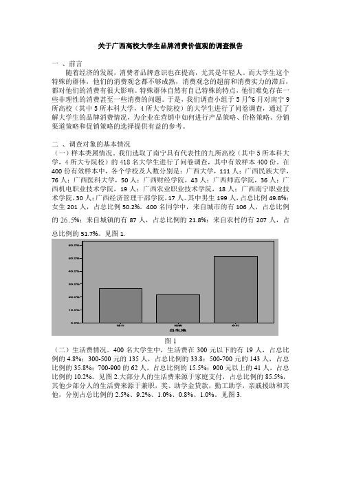 关于广西高校大学生品牌消费价值观的调查报告