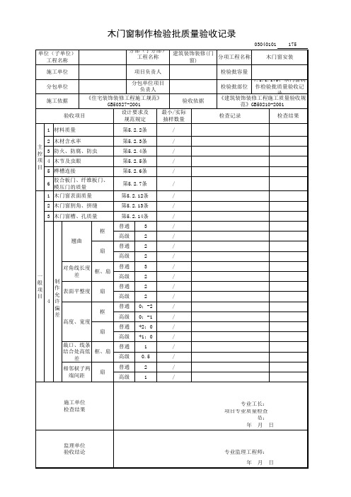 7.1.1.175、木门窗制作检验批质量验收记录