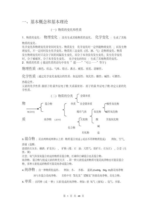 人教部编版初中化学中考高频考点总复习基础知识详细总结