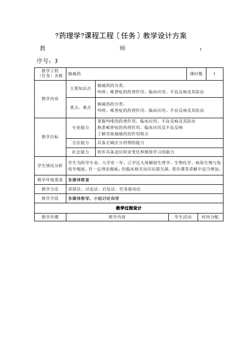 药品生产技术《镇痛药-教案》