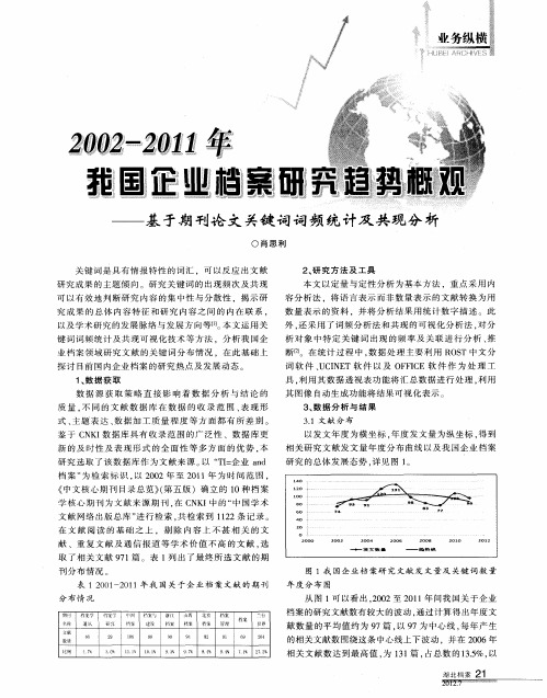 2002-2011年我国企业档案研究趋势概观——基于期刊论文关键词词频统计及共现分析