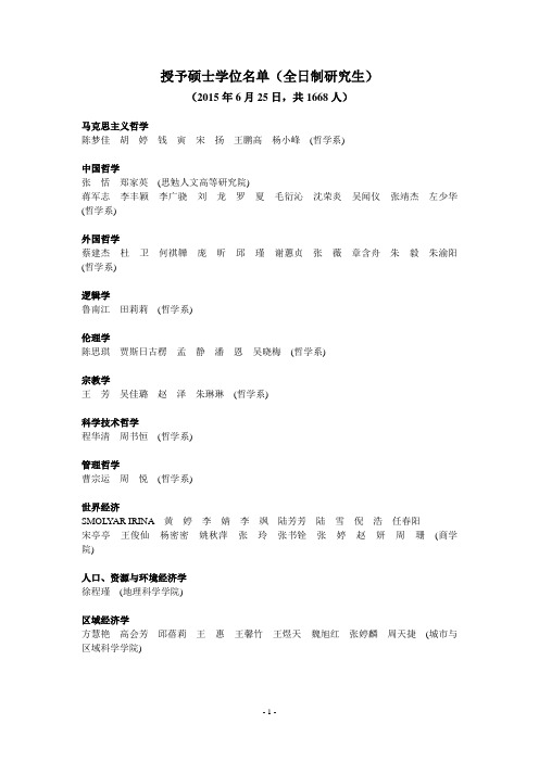 授予硕士学位名单(全日制研究生)