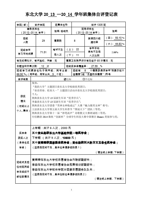 最新版软件1305特色班集体自评登记表