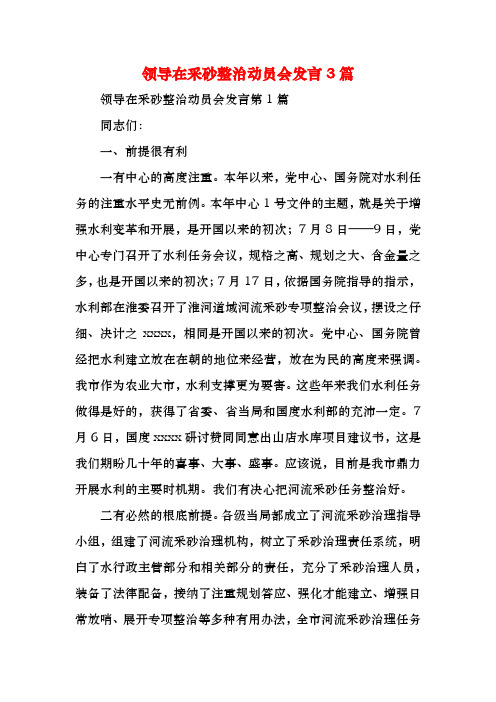 领导在采砂整治动员会发言3篇