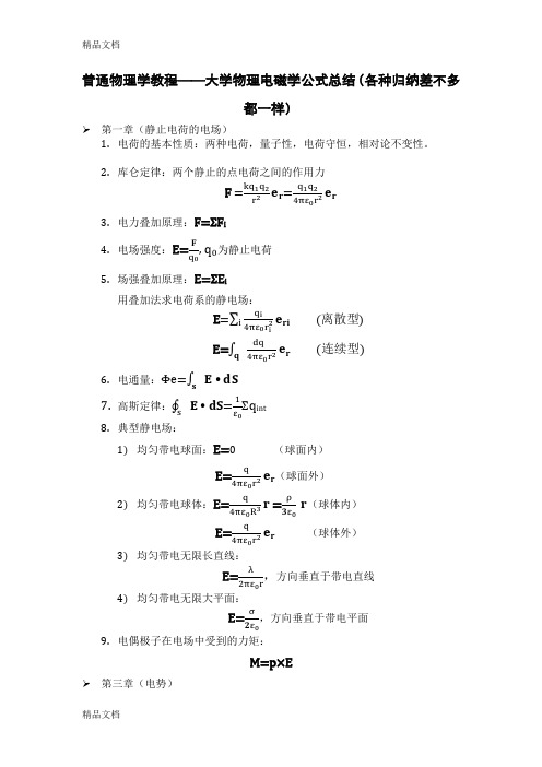 最新大学物理电磁学公式总结免费下载